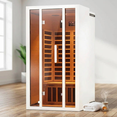 2 Person Extendable FAR Infrared Sauna for Home, Hemlock Wood Low EMF 6 Carbon Heaters Indoor Saunas with LED Lights, Bluetooth Speaker, Digital Control Panel, and Seating Bench