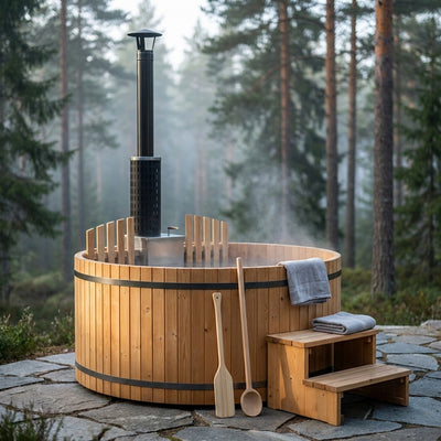 Wood Fired 4-Person to 5-Person 0-Jet Hot Tub and Ice Bath with Internal Stove Pine