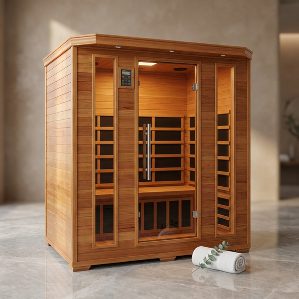 6-Person Cedar Infrared Sauna with 10 Carbon Heaters — Studio Shot