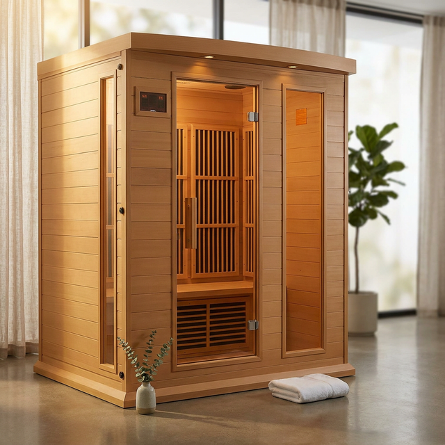 3 - Person FAR Infrared Sauna in Hemlock — Studio Shot