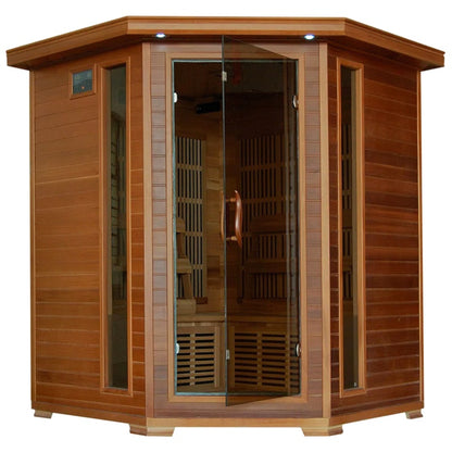 4-Person Cedar Corner Infrared Sauna with 10 Carbon Heaters